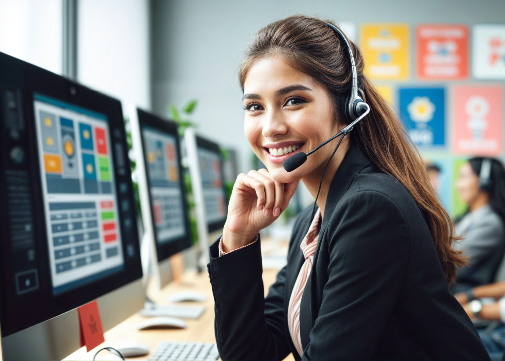 Customer service representative with headset